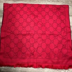 Gucci Red GG Jacquard Silk Blend Scarf